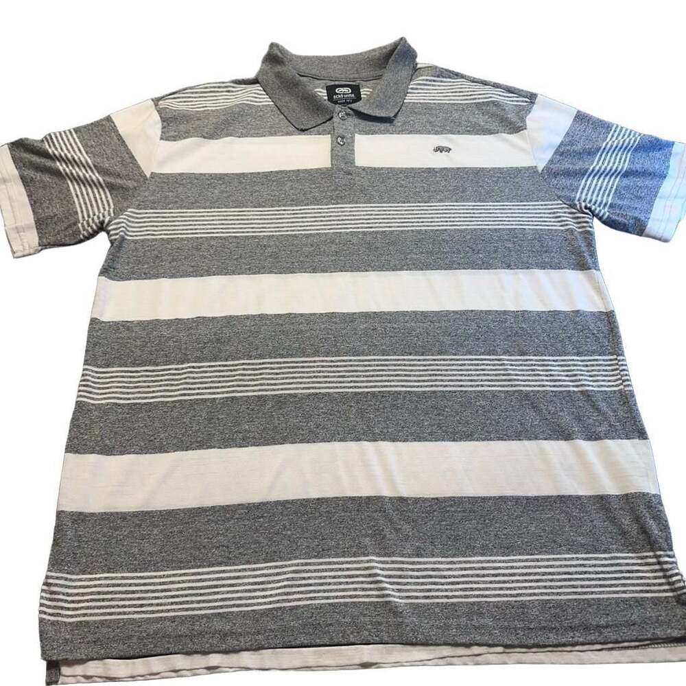 Ecko Unltd. Men's 2XL Short Sleeve Striped Knitted Polo Shirt Grey White Street